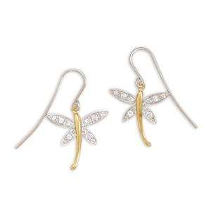 Dragonfly 14K Yellow Gold Over Sterling Silver Dangle Earrings with 