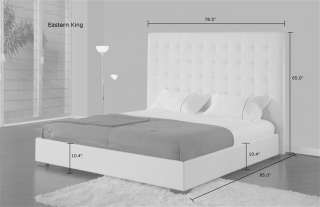 Contemporary White Leather Square Headboard Bed   King, Modern Style 