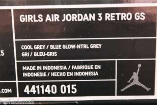   Jordan 3 Retro Sz 6.5 Y GS  Cool Grey Cement Flip 441140 015  