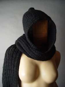 BLACK Long Scarf Hooded Hoodie Sweater Hat Glove Mitten Hand Warmer 
