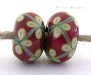 TANERES SRA Lampwork Beads COPPER PINK YELLOW FLOWERS  