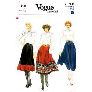  Vogue 8144 Sewing Pattern Flared Peasant Gypsy Skirt Size 
