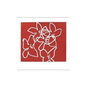  Fleurs Blanches Sur Fond Rouge, 2003    Print