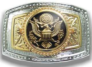 US U S Army Eagle Belt Buckle Mens Western Gold / Silver Made in the 