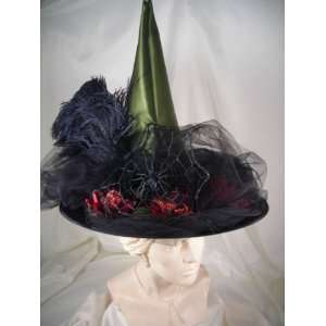   New Victorian Witch Hat Black w/ Vintage Green Crown 