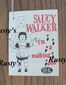 1960s Ideal SAUCY WALKER PLAYPAL doll WRIST hang TAG  