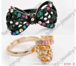 Lovely Crystal Bowknot Ring For Fashion Girl Lady  