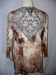 New Chicos Chicos Tunic Top 2 Large Crystals Browns  