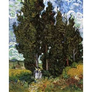  Oil Painting: Cypresses with Two Women: Vincent van Gogh 