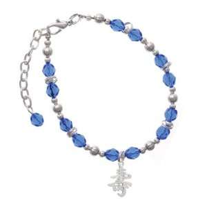   Symbol Long Life Blue Czech Glass Beaded Charm Bracelet Jewelry