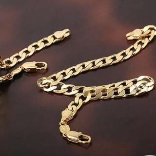   Gold Filled Mens Necklace+Bracelet Set GF Curb Chain 7mm Width  