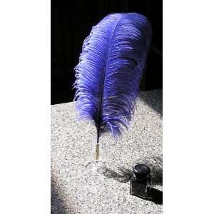  Ostrich Plume Feather Pens with Nib   Purple (Ink & Stand 