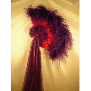   Massey #724 NEW Red Lace Victorian Fan w/ Purple 