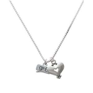  gr8   Great   Text Chat and Silver Heart Charm Necklace 