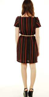   80s black & red STRIPE Print SHEER draped DOLLY mini Secretary Dress S
