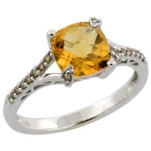 14k White Gold Square Stone Ring, w/ 0.12 Carat Brilliant Cut Diamonds 