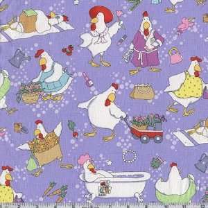  45 Wide Hen Rietta Chicken Life Periwinkle Fabric By The 
