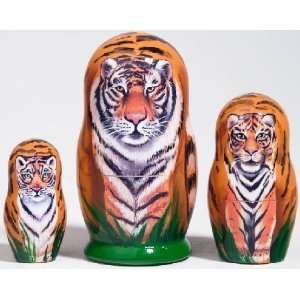  3.5 Inch Tiger 3 Piece Russian Wood Nesting Doll