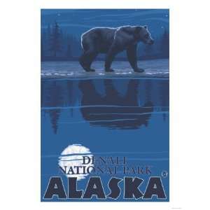Bear in Moonlight, Denali National Park, Alaska Giclee Poster Print 