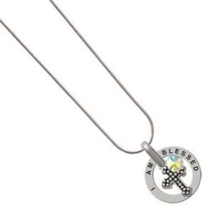 com Silver Beaded Cross Charm on I Am Blessed Snake Chain Necklace 