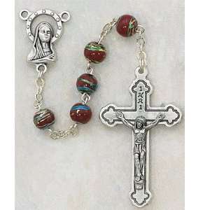  6MM RED CLOISSONNE Rosary Crucifix Necklace Catholic 