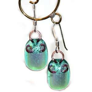    Dichroic on Aqua Fused Glass Earrings Elisabeth Baerreis Jewelry