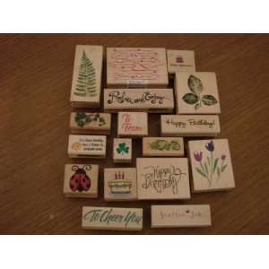  Set of 17 Wood mounted Rubber Stamps   various makes 