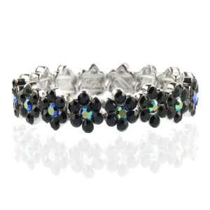  Jet Black Crystal Flower Stretch Bracelet Fashion Jewelry 