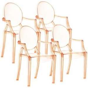  Set of 4 Zuo Anime Transparent Orange Dining Chairs: Home 