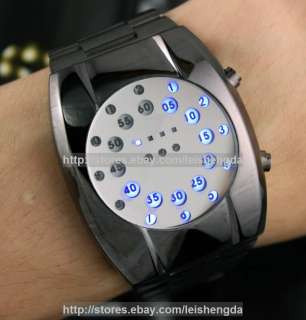 Binary Blue LED Dot Matrix Digita Fashion Mens Watch  