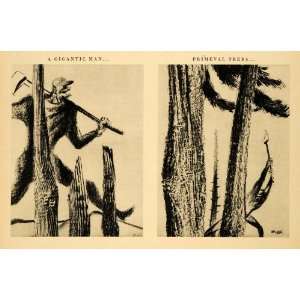  1944 Print Paul Bunyan Giant Myth Trees Lumberjack William 