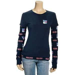   Rangers Ladies Navy Blue T2 Double Layer Long Sleeve T shirt Sports