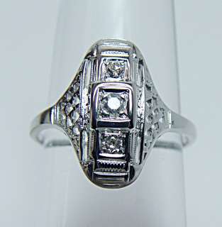 JABEL Antique 18K White Gold Diamond Filigree Ring Estate Jewelry 
