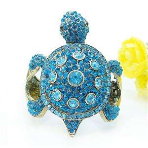   Turtle Bracelet Swarovski Crystal Blue Animal Tortoise Bangle  