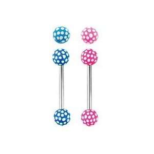   Blue w/ white Polka Dot Cute Unique Barbell Tongue Ring Rings Jewelry