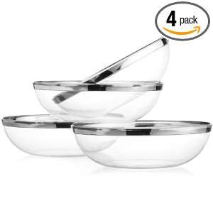 Mozaik Round Bowls, Silver Rimmed (14 Ounce), 4 Count Bowls (Pack of 4 