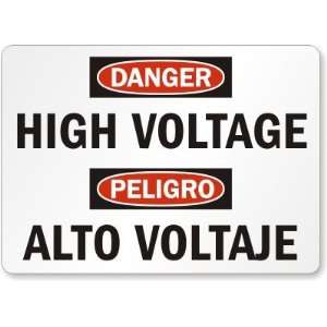  Danger: High Voltage (Bilingual) Plastic Sign, 14 x 10 