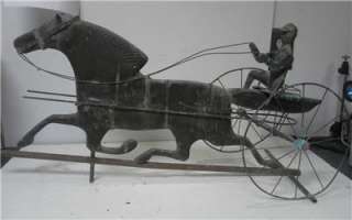 Antique Vintage Weathervane Horse Cart Lawn Jockey Decor Copper Large 