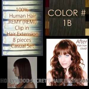16 18 inches Clip in Hair Extensions, 8pc Casual Set, Color# 1B 