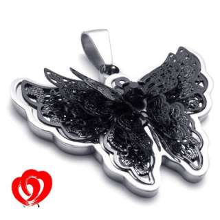 Men Women Butterfly Stainless Steel Pendant Necklace  