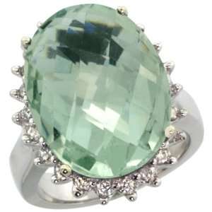14k White Gold ( 18x13 mm ) Large Halo Engagement Green Amethyst Ring 