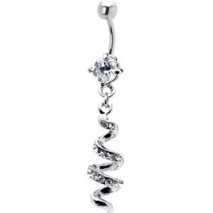  Clear Gem Paved Swirl Dangle Belly Ring 