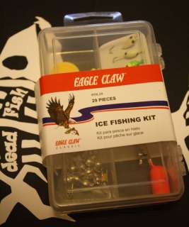 New EAGLE CLAW 29 Piece ICE FISHING Kit Fish Jigs Float  