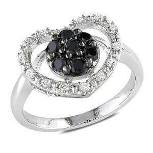   Silver 1/2 CT TDW Black and White Diamond Heart Ring (G H, I3
