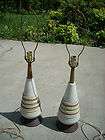 VINTAGE MOD MID CENTURY DANISH PAIR of MATCHING TABLE POTTERY LAMPS 