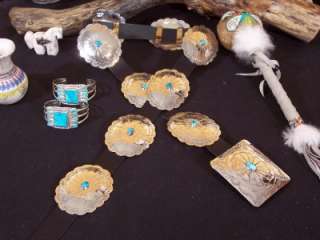 EXCELLENT NEW NAVAJO NICKLE SILVER CONCHO BELT W/ TURQUOISE & SQUARE 