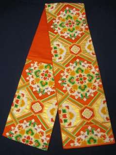 Japanese Kimono FUKURO OBI Orange Flower Silk 13a4578  