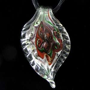  70mm Murano lampwork glass leaf pendant bead 40662