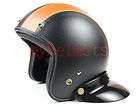 Jet Open Face Leather Helmet For Motorcycle Scooter moto Black/Orange 