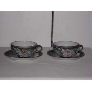   Pair (2) Dragonware Dragon Ware Cups & Saucers Japan 